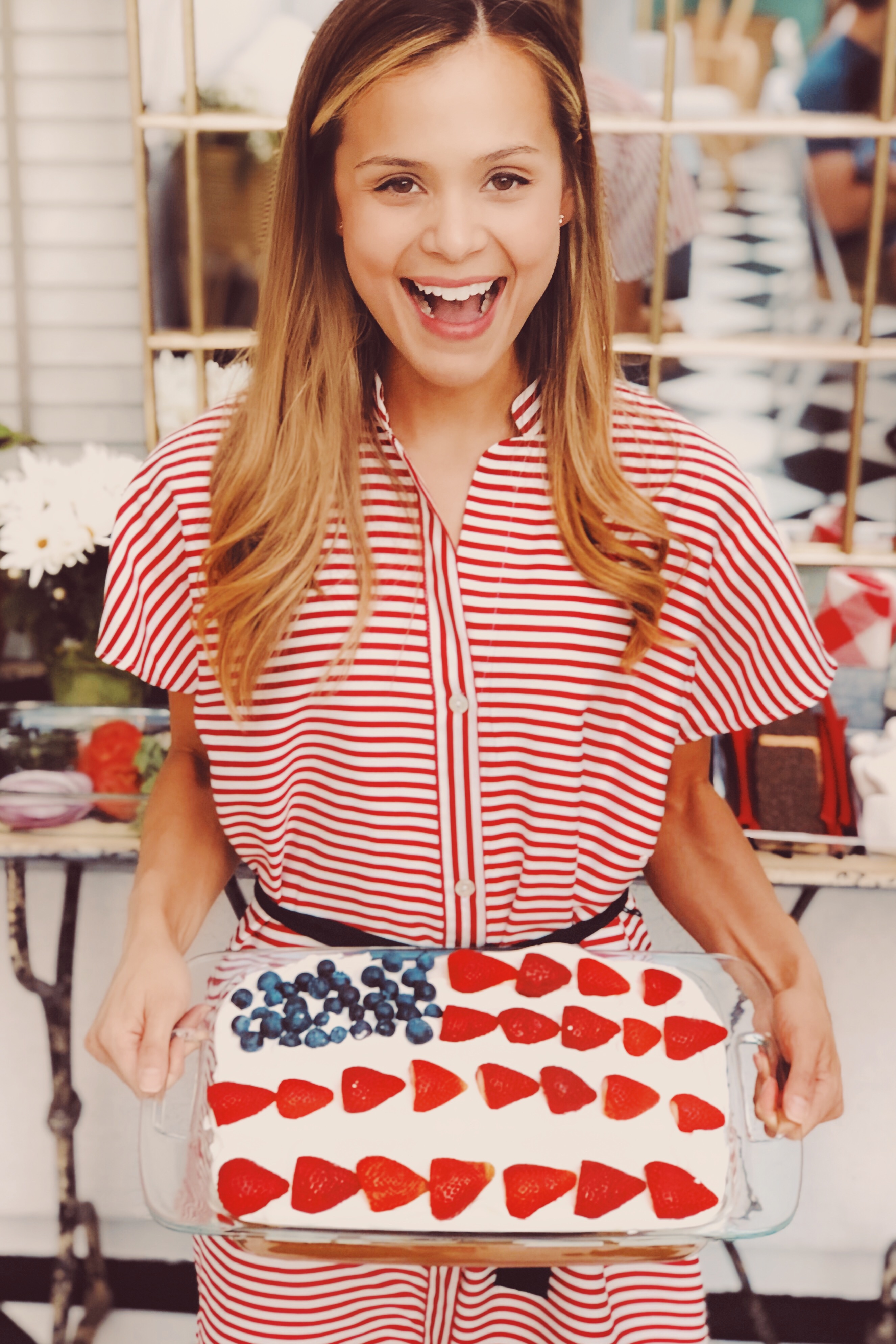 4th of July Flag Cake and Striped Red Dress 