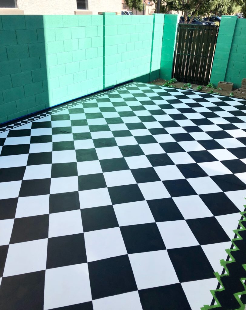 Process of Painting Black and White Patio Floor